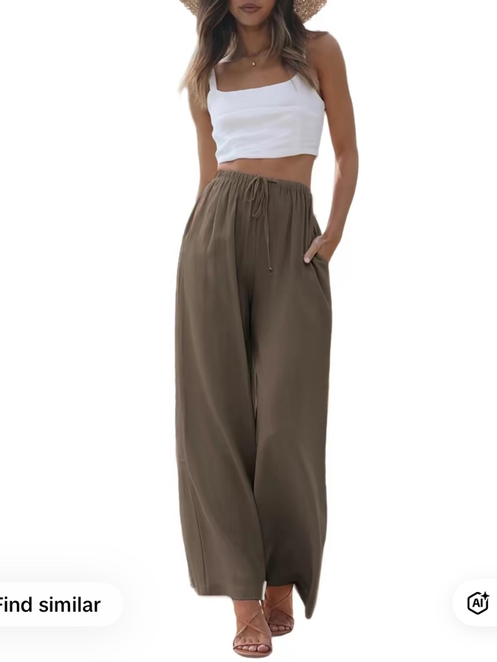 Wide Leg Drawstring Linen-Blend Pants in dark coffee